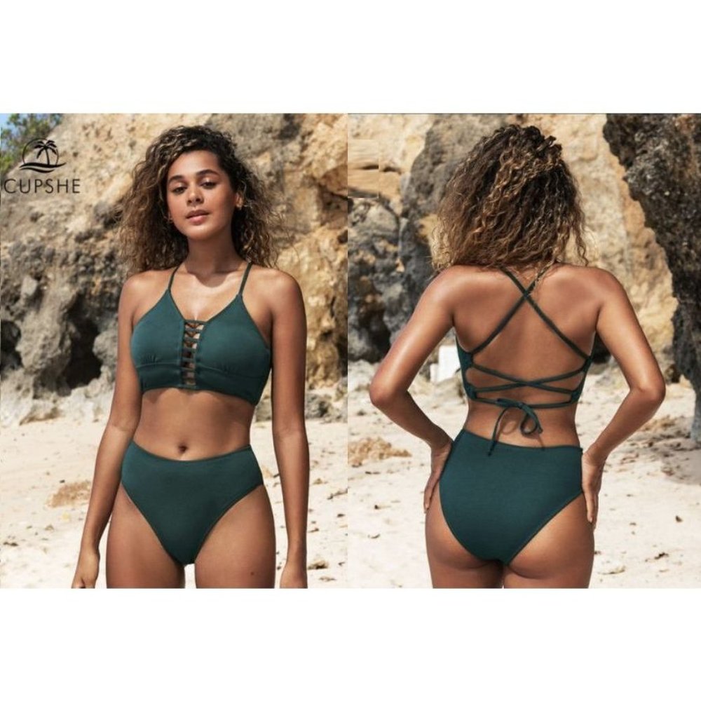 CUPSHE Green Crisscross Bikini Set